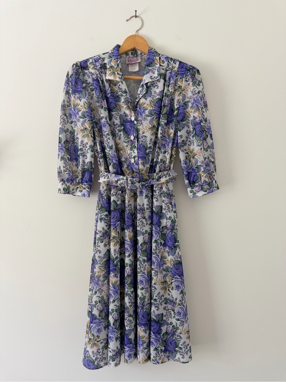 California Looks Vintage Purple Floral Belted Midi Dress
